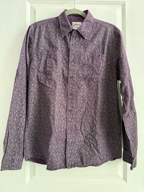Request Jeans Men's Purple & Green Floral Roll Tab Long Sleeve Button Shirt